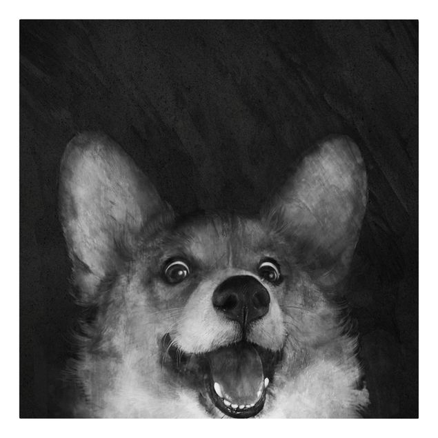 Canvas art Illustration Dog Corgi Paintig Black And White