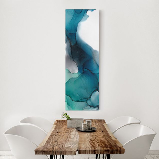 Abstract canvas art Drops Of Ocean Tourquoise With Gold