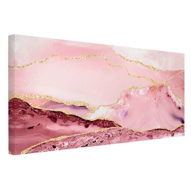 Canvas prints stone Abstract Mountains Pink With Golden Lines