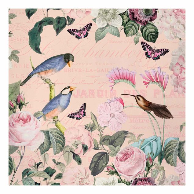 Bird canvas wall art Vintage Collage - Roses And Birds