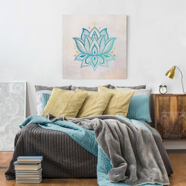 Canvas patterns Lotus Illustration Mandala Gold Blue