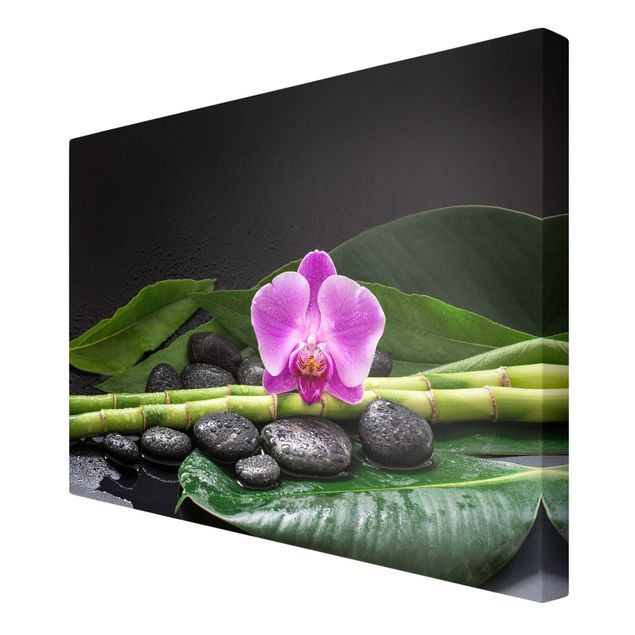 Canvas stone Green Bamboo With Orchid Flower
