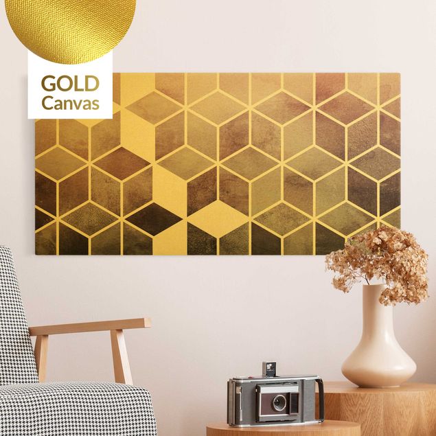 Art posters Golden Geometry - Pink Gray