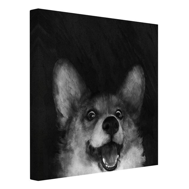 Art prints Illustration Dog Corgi Paintig Black And White