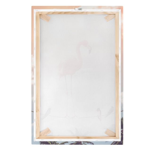 Pink art canvas Sky With Flamingo