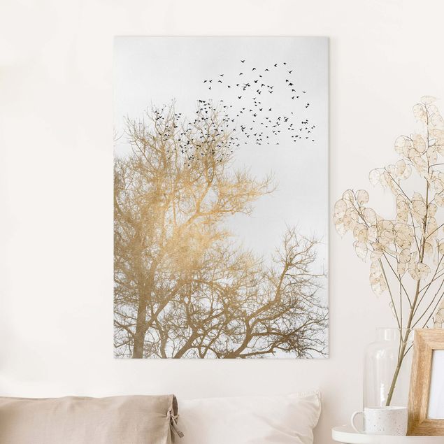 Kitchen Flock Of Birds In Front Of Golden Tree