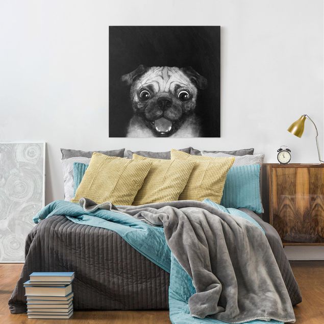 Pug canvas Illustration Dog Pug Painting On Black And White