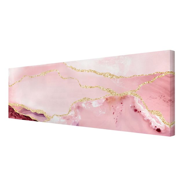 Canvas art prints Abstract Mountains Pink With Golden Lines