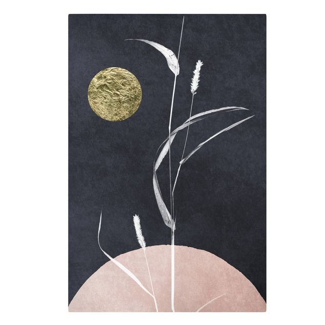 Floral canvas Golden Moon With Reed