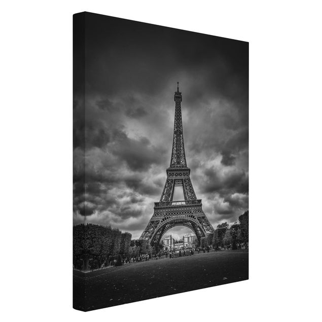 Canvas black and white Eiffel Tower In Front Of Clouds In Black And White
