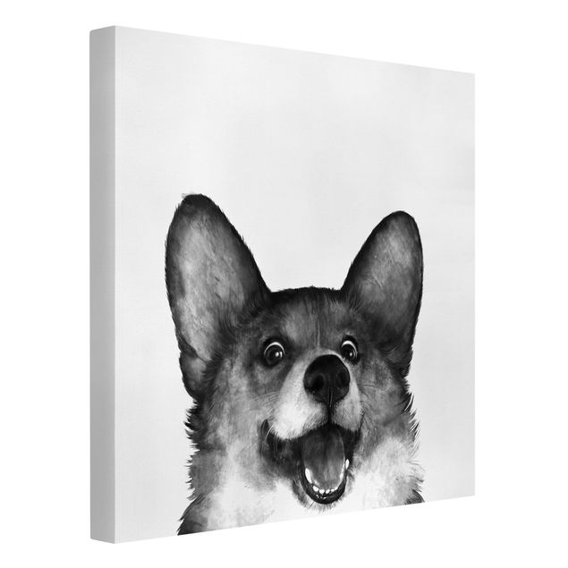 Art prints Illustration Dog Corgi Black And White Painting