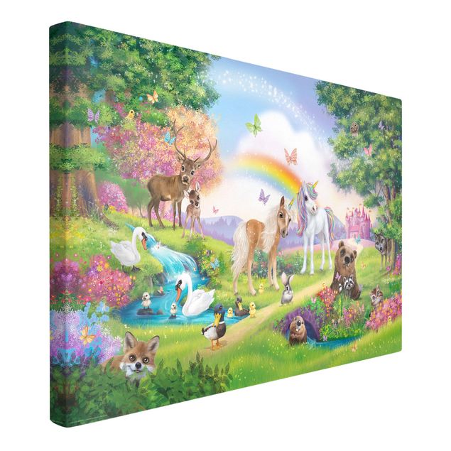 Canvas prints animals Enchanted Forest With Unicorn