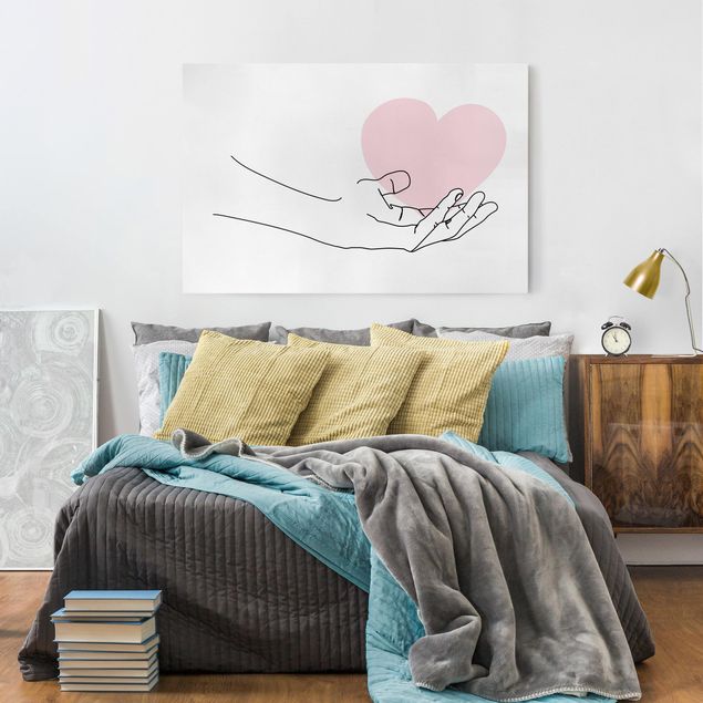 Contemporary art prints Hand With Heart Line Art