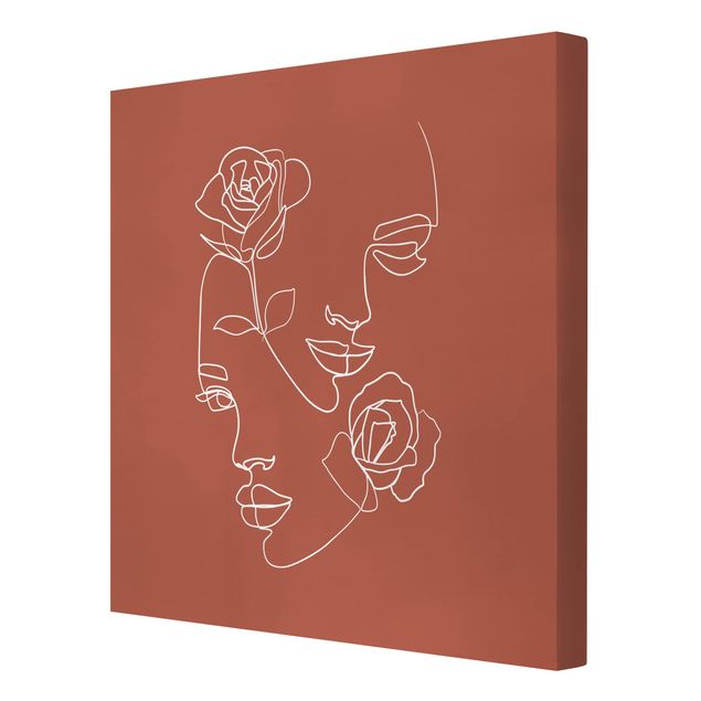 Canvas art Line Art Faces Women Roses Copper