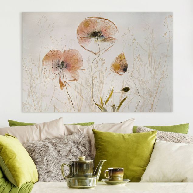 Canvas prints grasses Dried Poppy Flowers With Delicate Grasses
