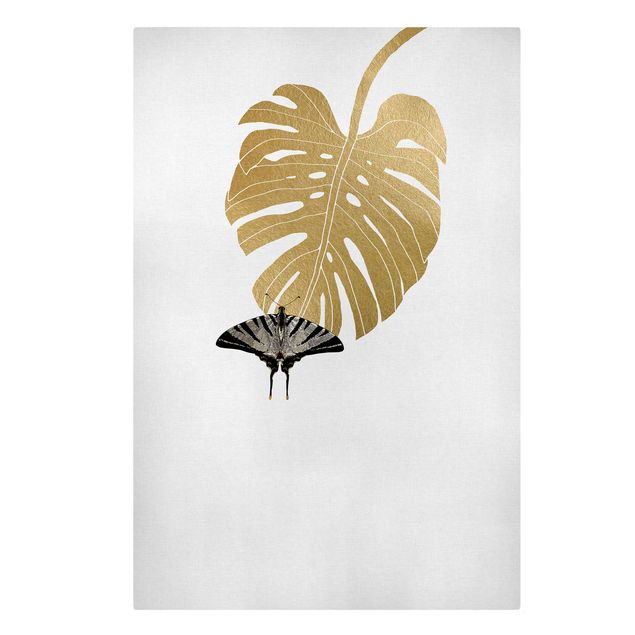 Canvas art prints Golden Monstera With Butterfly