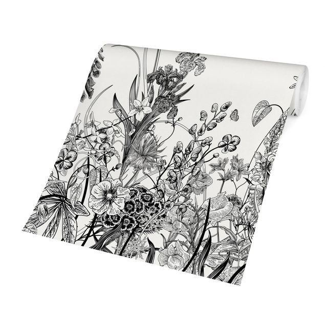 Wallpapers animals Large Flowers With Butterflies In Black