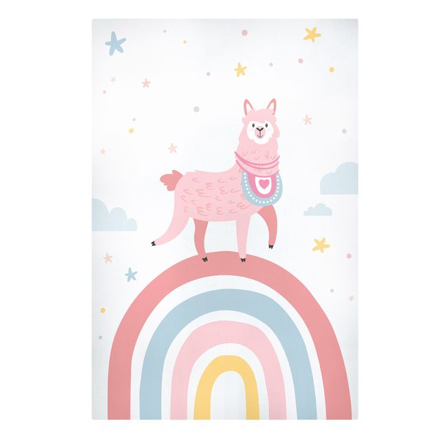 Child wall art Lama On Rainbow With Stars And Dots