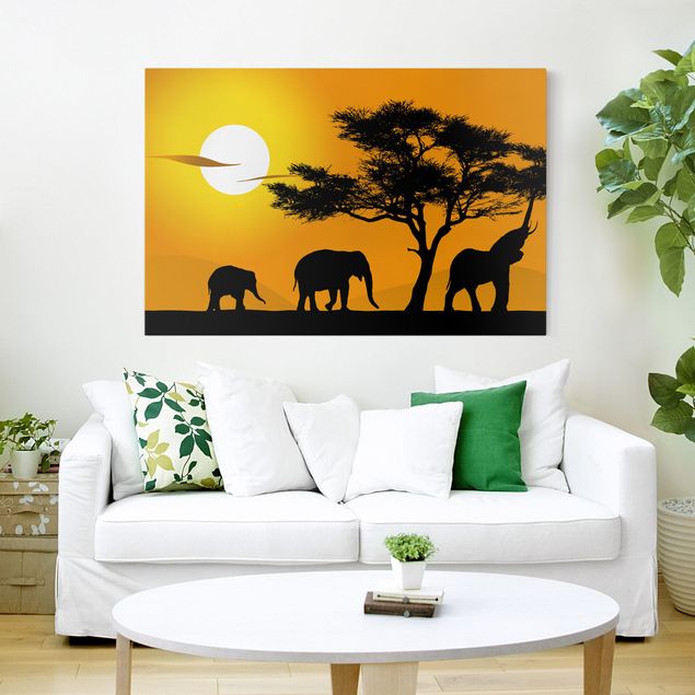 Canvas sunset African Elephant Walk