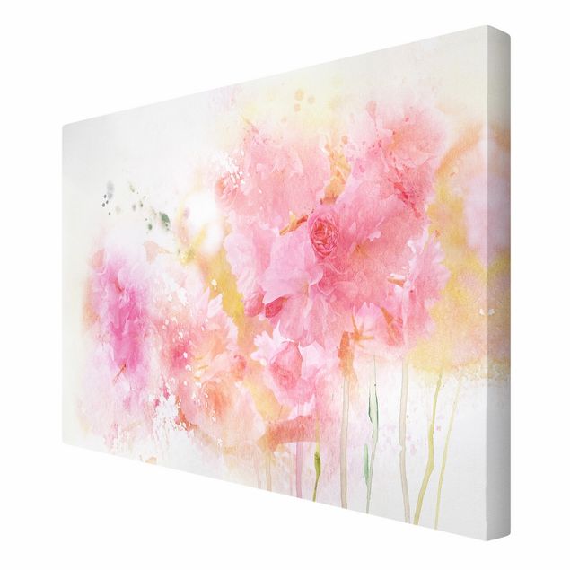 Pink wall art Watercolour flowers peonies