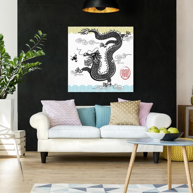 Vintage wall art Asian Dragon