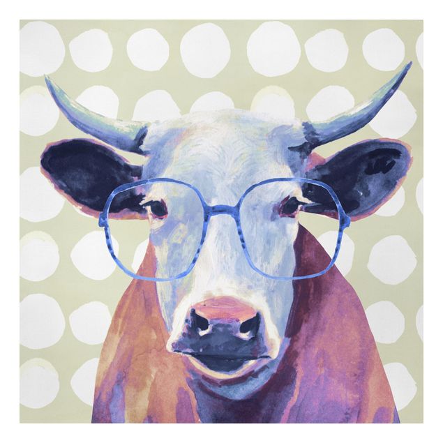 Purple canvas wall art Animals With Glasses - Cow
