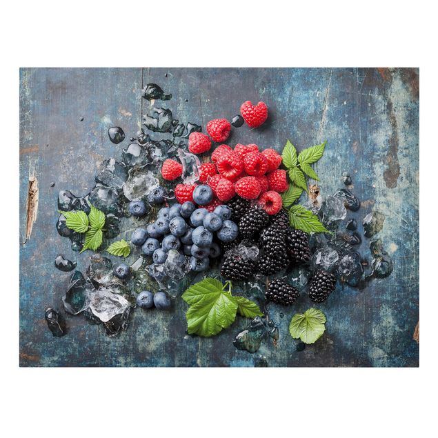 Fruit canvas Berry Mix With Ice Cubes Wood