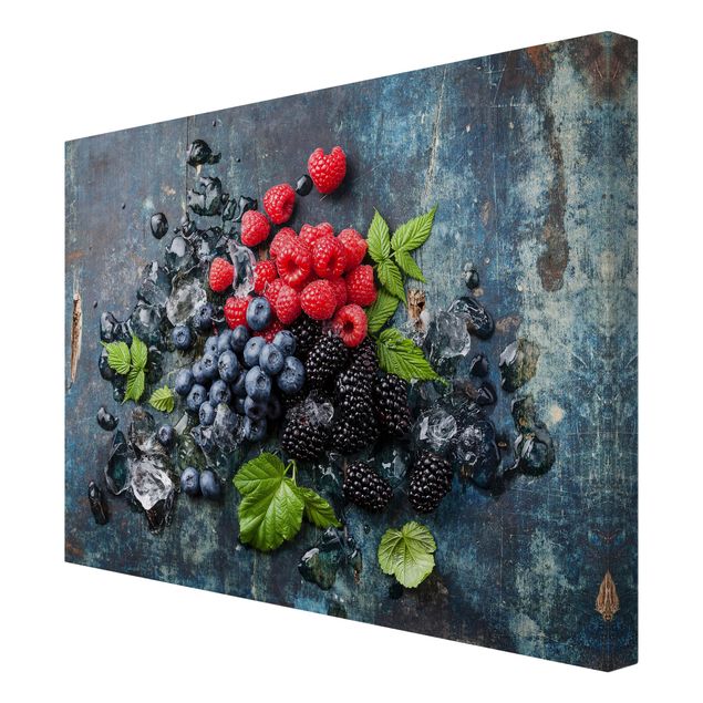 Black prints Berry Mix With Ice Cubes Wood