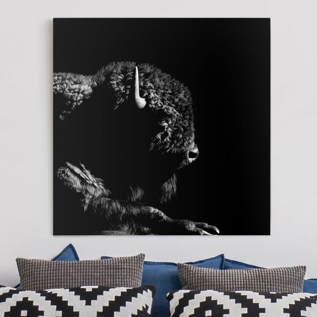 Black and white canvas art Bison In The Dark
