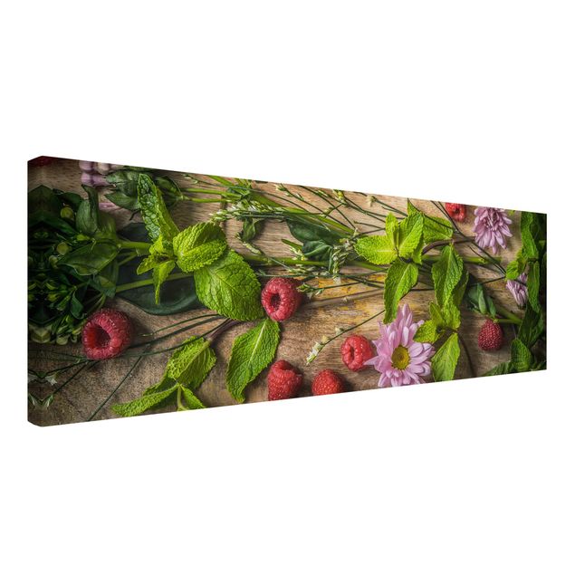 Contemporary art prints Flowers Raspberries Mint