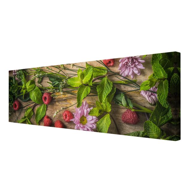 Green canvas wall art Flowers Raspberries Mint