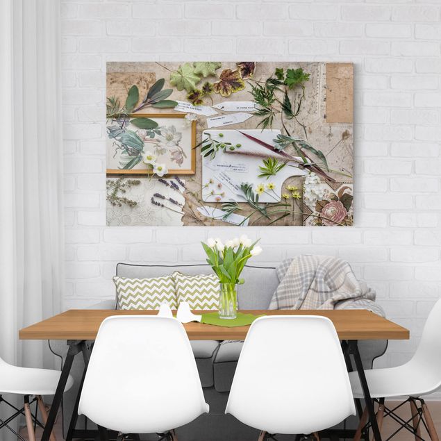 Floral canvas Flowers And Garden Herbs Vintage