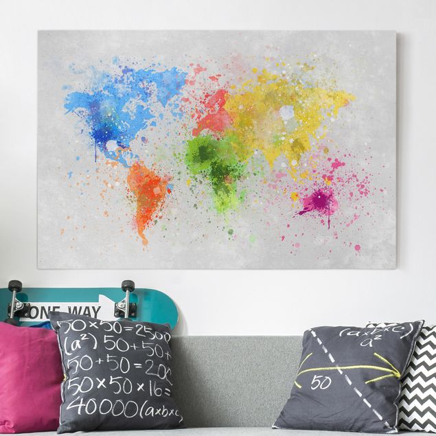 Kids room decor Colourful Splodges World Map
