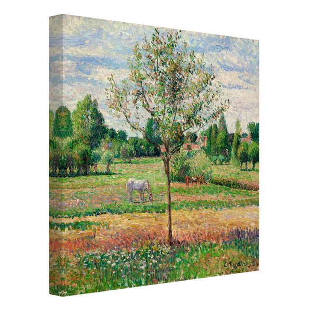 Art style post impressionism Camille Pissarro - Meadow with Grey Horse, Eragny