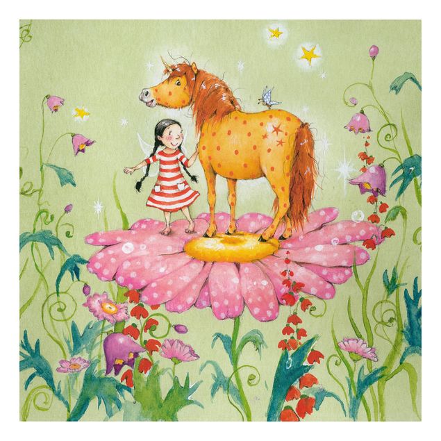 Green canvas wall art The Magic Pony On The Flower