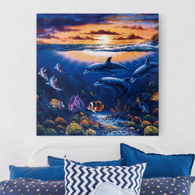 Canvas prints fishes Dolphins World