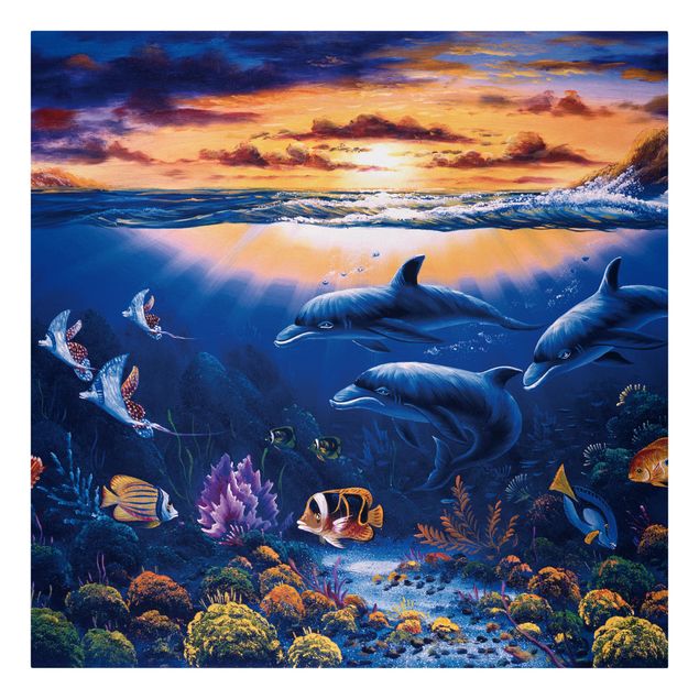 Canvas sunset Dolphins World