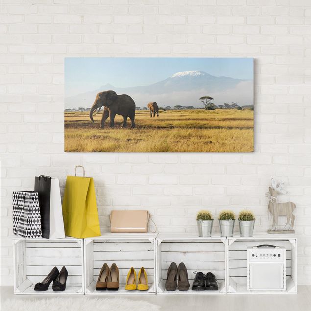 Canvas prints elefant Elephants In Front Of The Kilimanjaro In Kenya