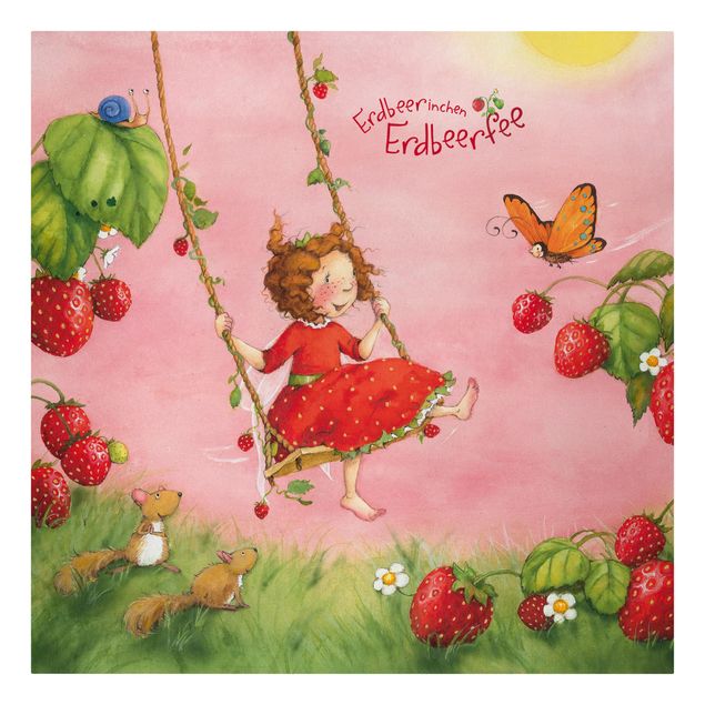 Pink art canvas Little Strawberry Strawberry Fairy - Tree Swing