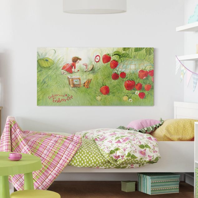 Nursery wall art Little Strawberry Strawberry Fairy- With Worm Home