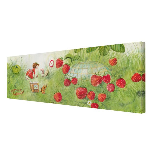 Green canvas wall art Little Strawberry Strawberry Fairy- With Worm Home