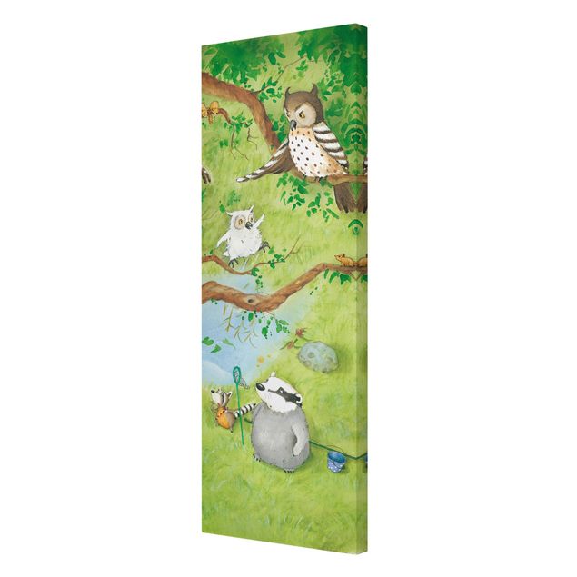 Nursery wall art Vasily Raccoon - Owl Chick Elsa Pulls Out
