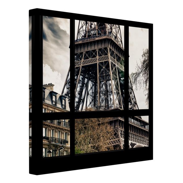 Canvas black and white Window view Paris - Near the Eiffel Tower black and white
