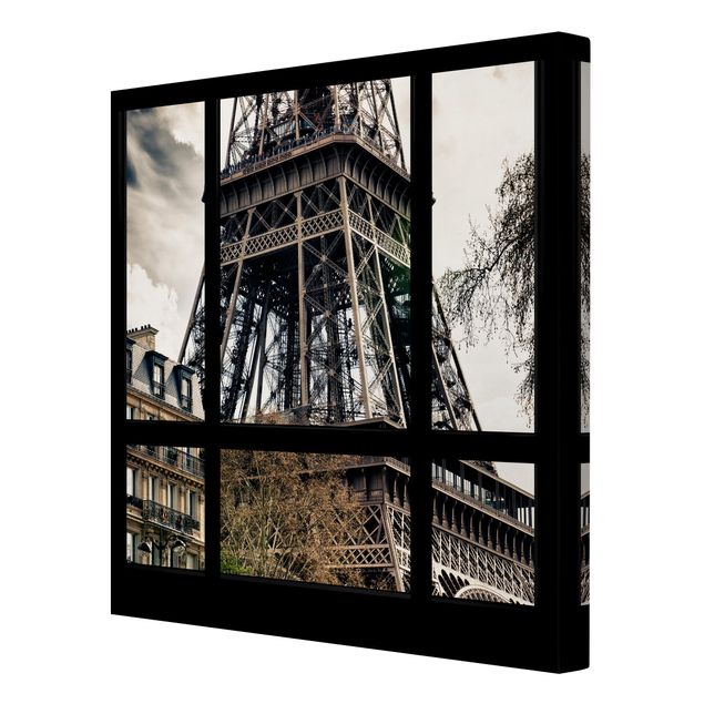 Skyline prints Window view Paris - Near the Eiffel Tower black and white