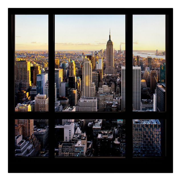 Skyline prints Window View At Night Over New York