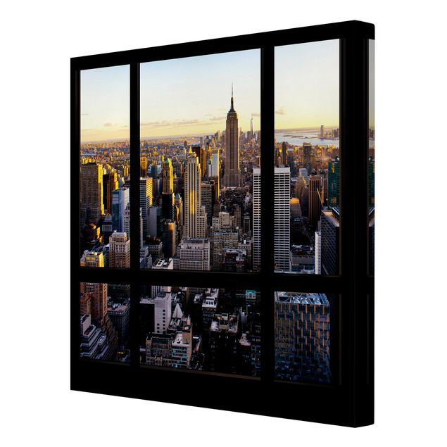 Skyline canvas print Window View At Night Over New York