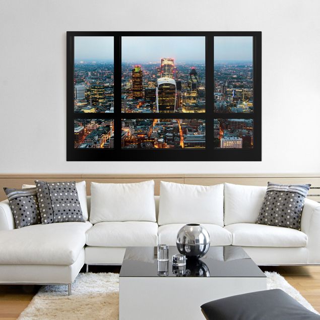Prints London Window view illuminated skyline of London