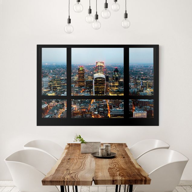 London canvas Window view illuminated skyline of London