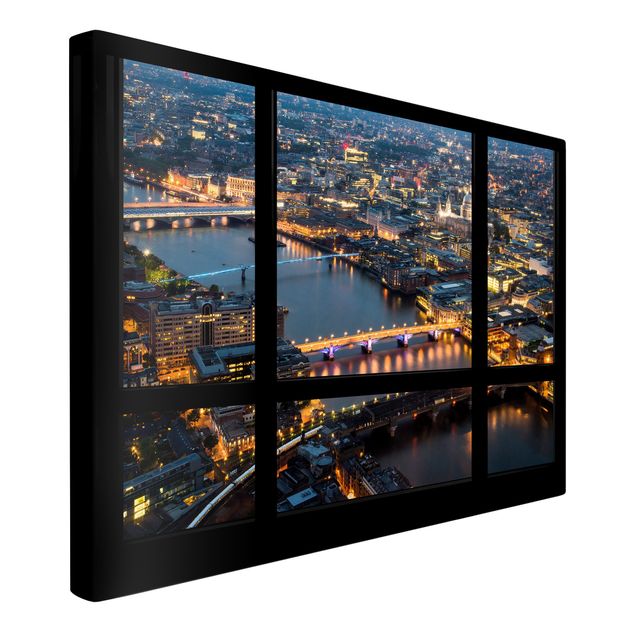 Prints modern Window view of London's skyline with bridge