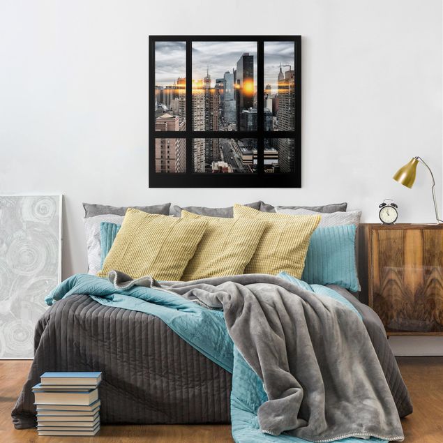 Prints New York Windows Overlooking New York With Sun Reflection